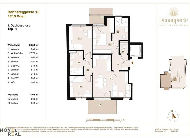 Terrassenwohnung zum Kauf - Erstbezug 769.000 € 4 Zimmer 88,7 m² 5. Geschoss Wien 1210