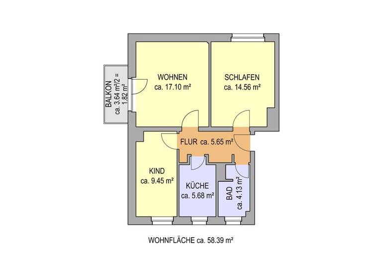 Wohnung zur Miete 377 € 3 Zimmer 58,4 m² 2. Geschoss frei ab sofort T.-Heuss-Straße 8 Bitterfeld Bitterfeld-Wolfen 06749