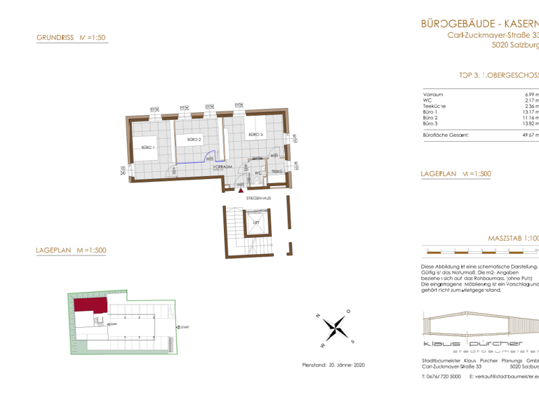Büro zur Miete provisionsfrei 808 € 3 Zimmer 49,7 m² Bürofläche Salzburg Salzburg(Stadt) 5020