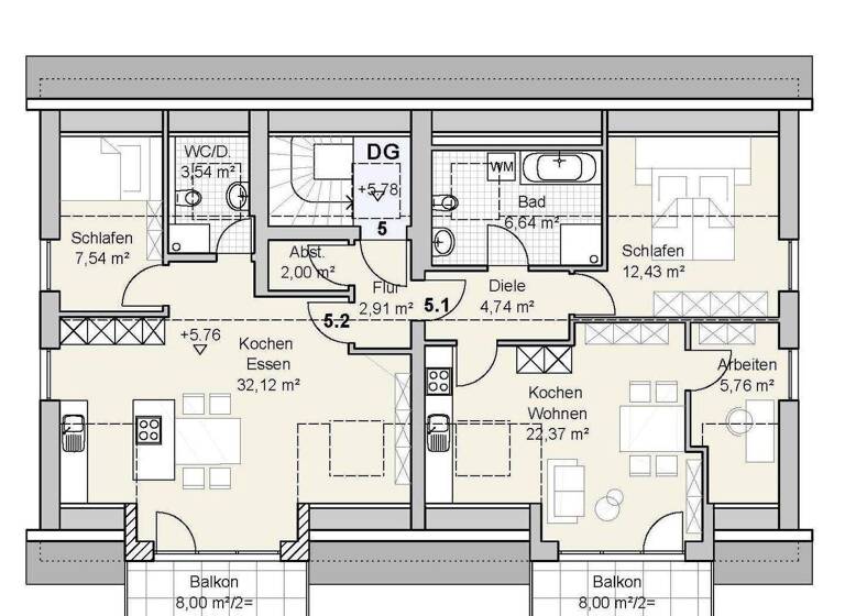 Penthouse zum Kauf - Erstbezug provisionsfrei 304.000 € 3 Zimmer 57 m² 2. Geschoss Feldstraße 15 Erlingen Meitingen 86405