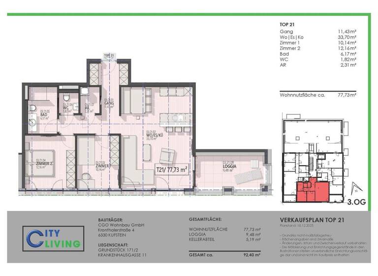 Wohnung zum Kauf - Erstbezug provisionsfrei 3 Zimmer 77,7 m² 1. Geschoss Krankenhausgasse 11 Kufstein 6330